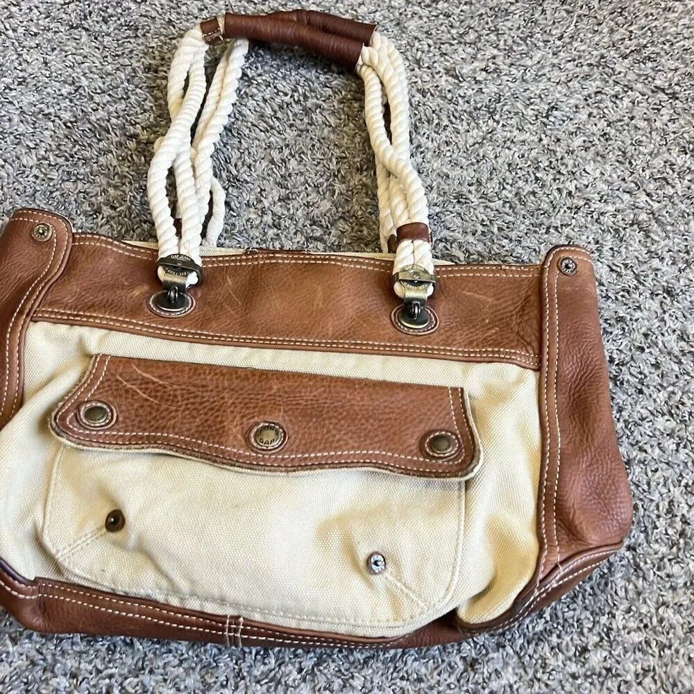 Vintage GAP 1969 Tote Shoulder Bag Canvas/Leather Tan Brown Well Made Purse - Picture 9 of 10